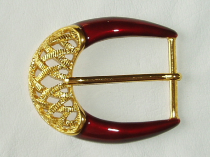G - Obi Belt Buckle 40mm Gold Colour Filigree with Wine